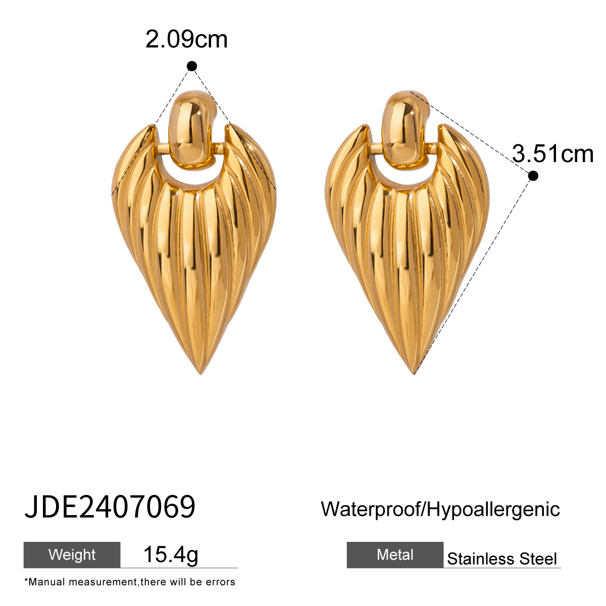 1 paire de boucles d'oreilles pendantes pour femme en acier inoxydable plaqué or 18 carats en forme de cœur rétro de la série Simple h5 Image2