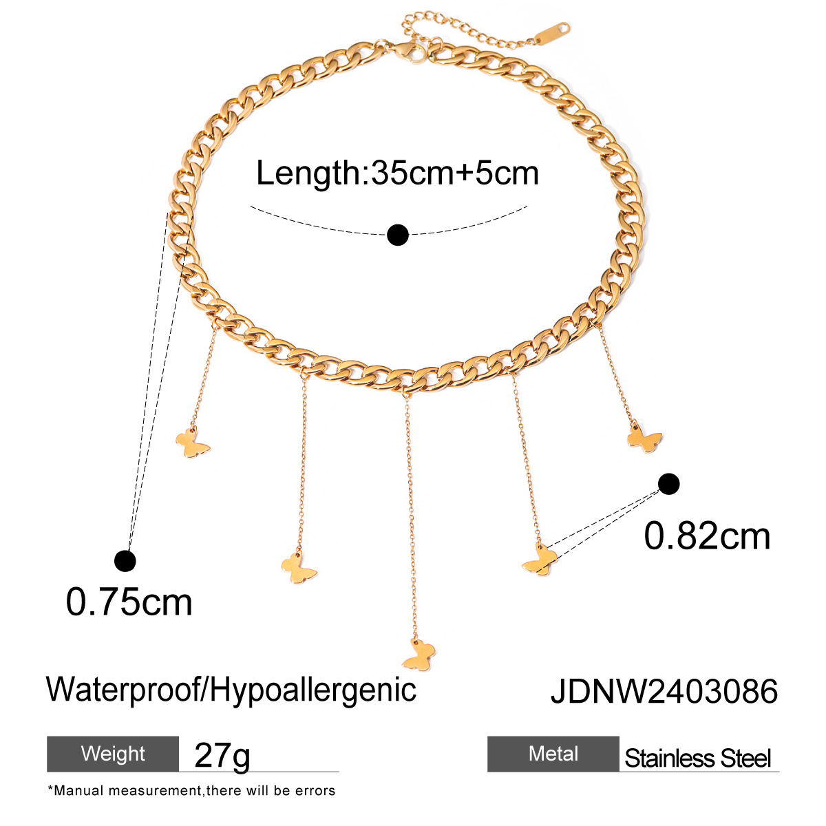 1 stuk Eenvoudige serie Zoete vlinder roestvrij staal 18K vergulde dames hanger kettingen h5 Afbeelding2