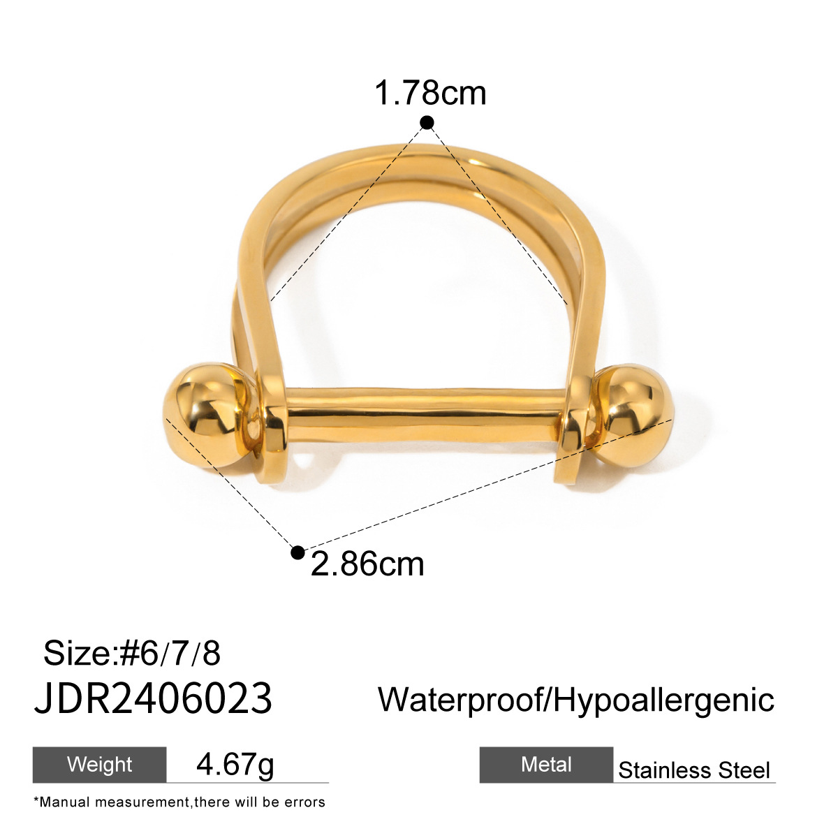 1 Stück Simple Series Schlichter geometrischer Edelstahl 18K vergoldeter Damen-Einzelring h5 Bild2