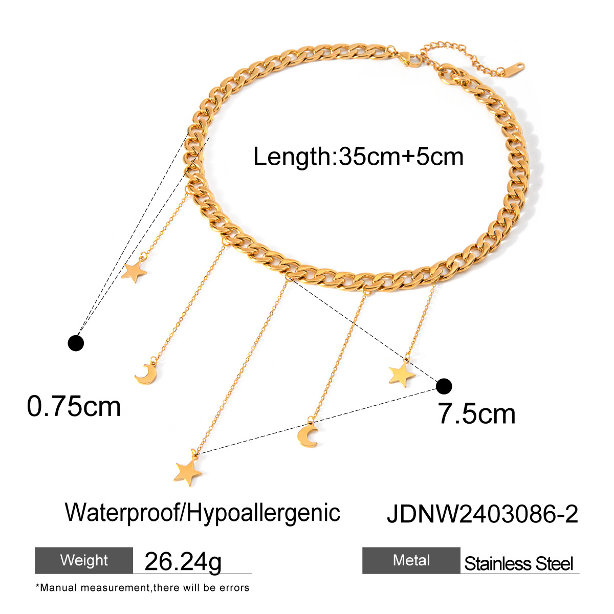 1 stuk Simple Series Moon&Star roestvrij staal 18K vergulde dames hanger kettingen h5 Afbeelding2