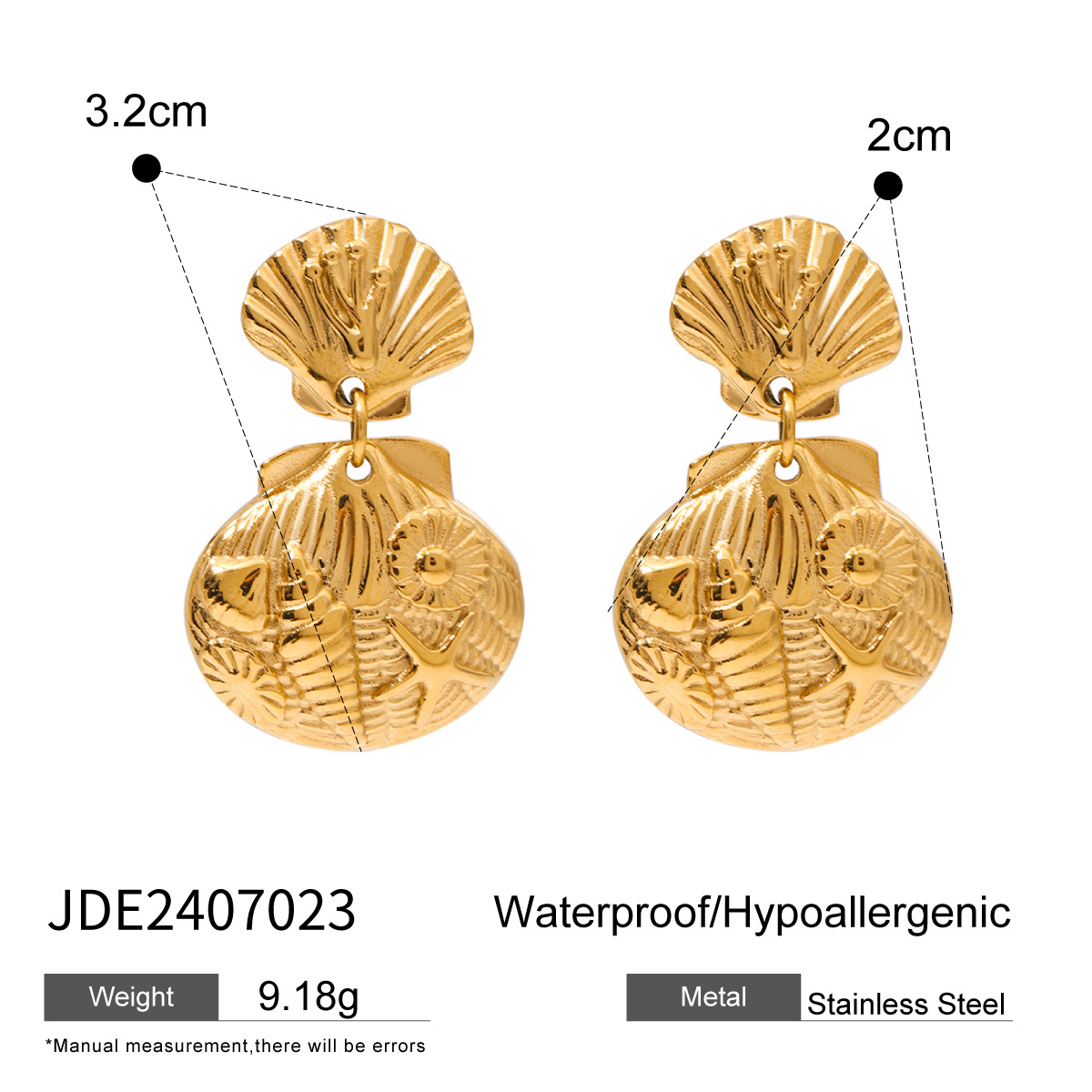 1 Pair Classic Retro Style Shell Shape Stainless Steel 18K Gold Plated Women's Drop Earrings h5 Picture2