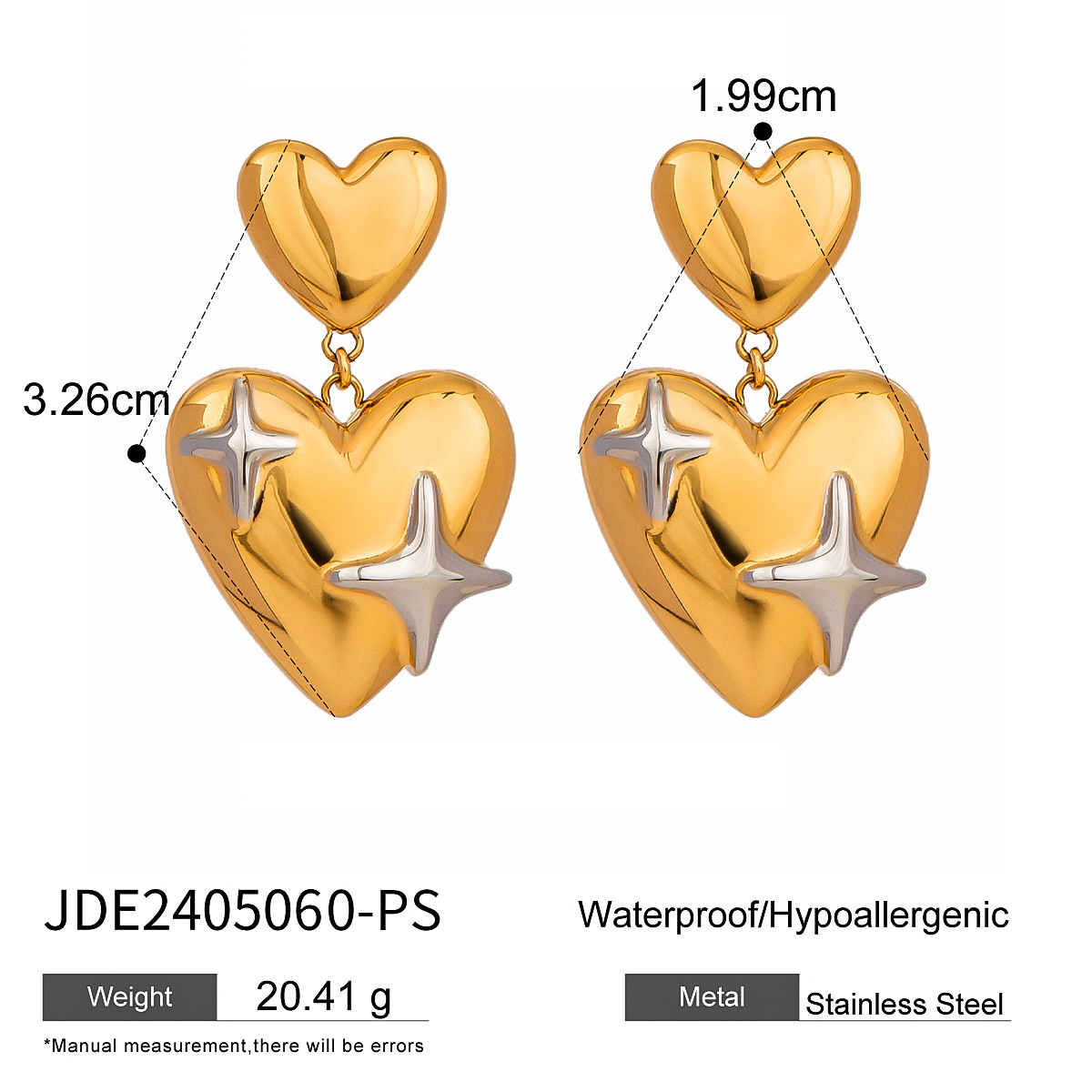 1 Pair Simple Series ins style Heart Stainless Steel 18K Gold Plated Women's Drop Earrings h5 Picture2