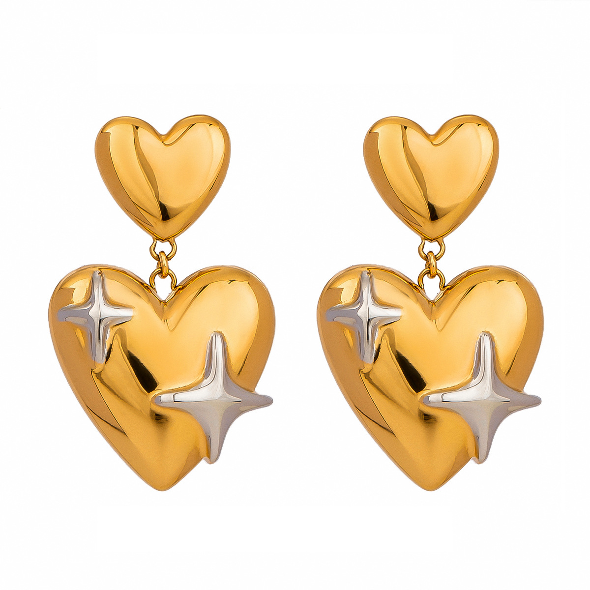 1 Pair Simple Series ins style Heart Stainless Steel 18K Gold Plated Women's Drop Earrings h5 Picture5