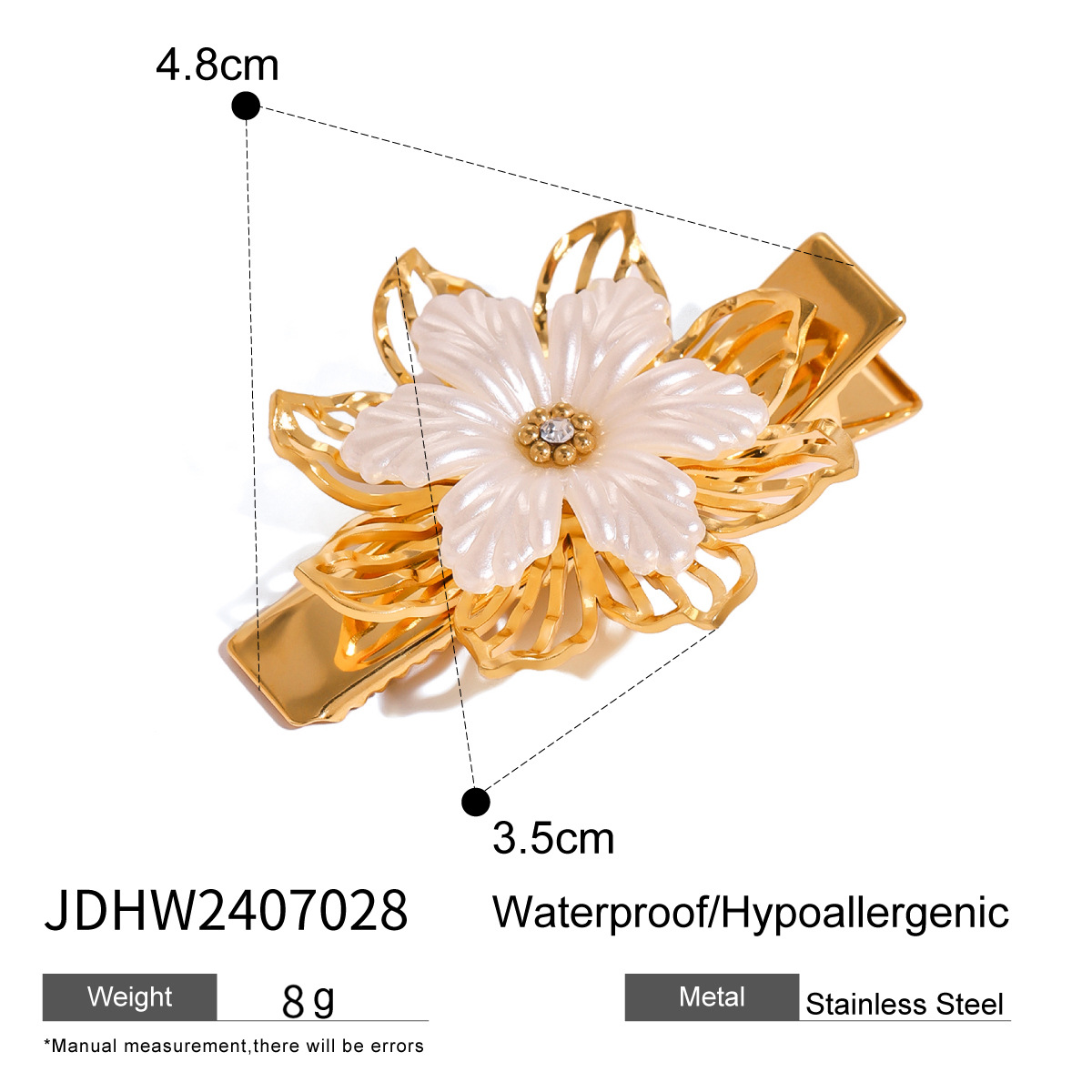 1 Piece Classic Series Retro Flower Stainless Steel 18K Gold Plated Rhinestone Women's Hair Clips h5 Picture2