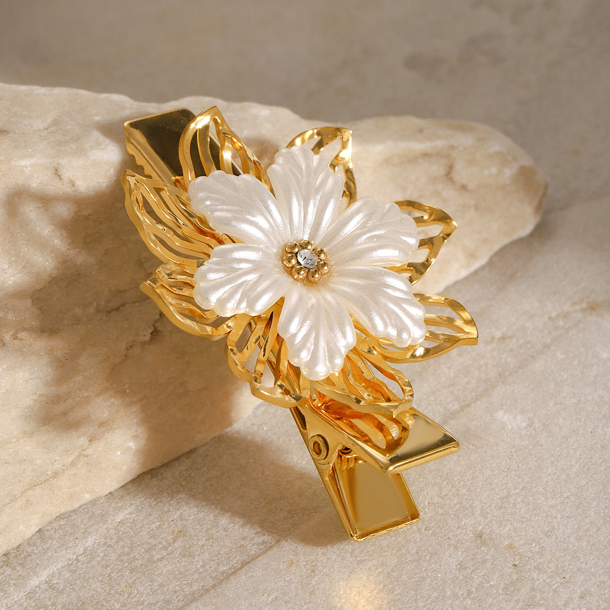 1 Piece Classic Series Retro Flower Stainless Steel 18K Gold Plated Rhinestone Women's Hair Clips h5 Picture3