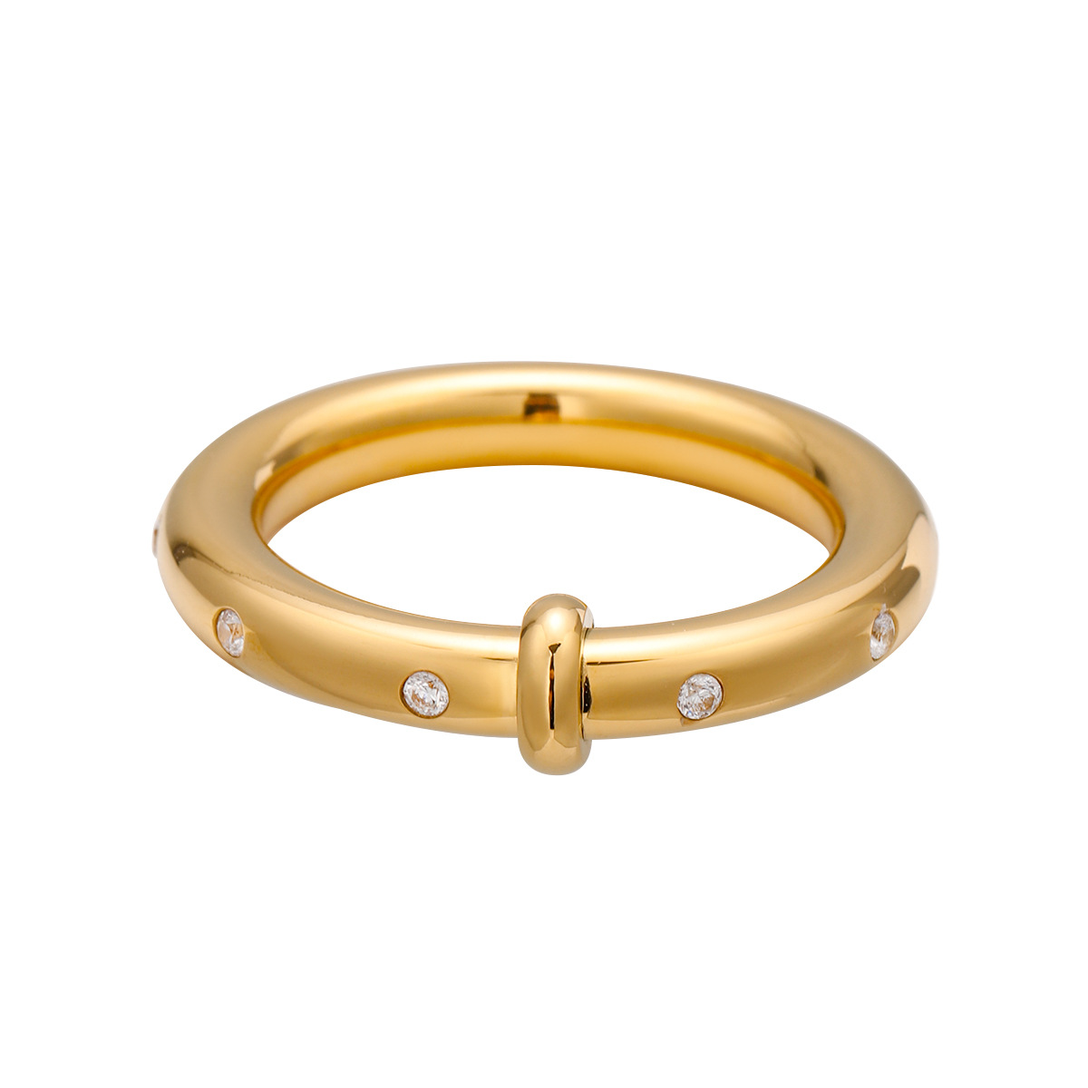 1 stuk Eenvoudige serie Eenvoudige effen kleur Roestvrij staal 18K vergulde strass dames enkele ring h5 Afbeelding5