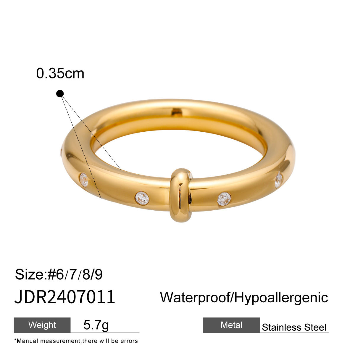 1 Piece Simple Series Simple Solid Color Stainless Steel 18K Gold Plated Rhinestone Women's Single Ring h5 Picture2