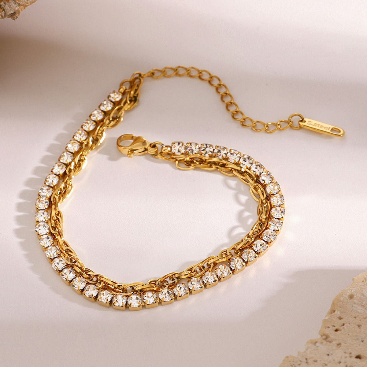 1 Piece Luxurious Series Simple Geometric Stainless Steel 18K Gold Plated Rhinestone Women's Chain Bracelets h5 Picture3