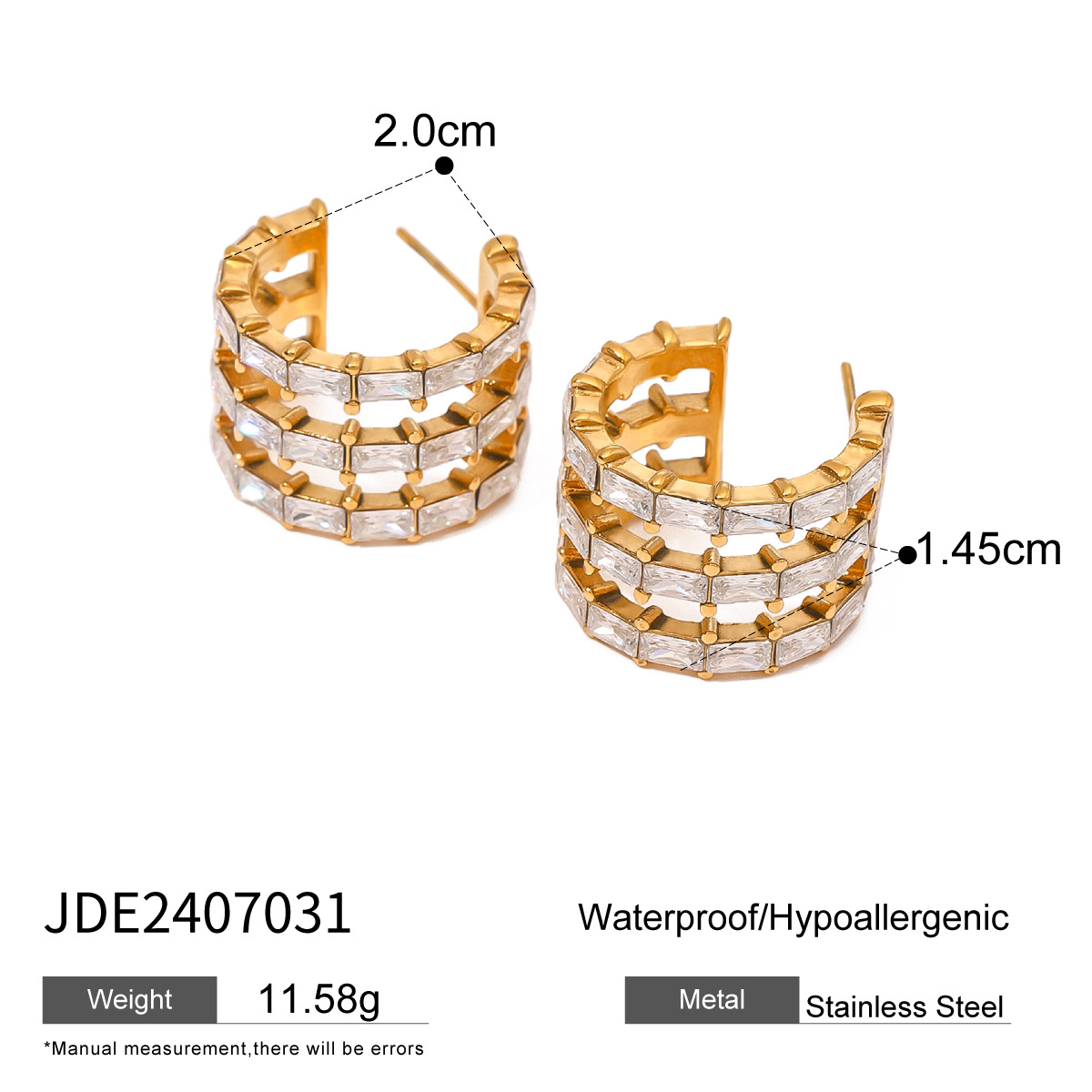 1 Pair Classic Retro Style Geometric Stainless Steel 18K Gold Plated Inlay Zircons Women's Stud Earrings h5 Picture2