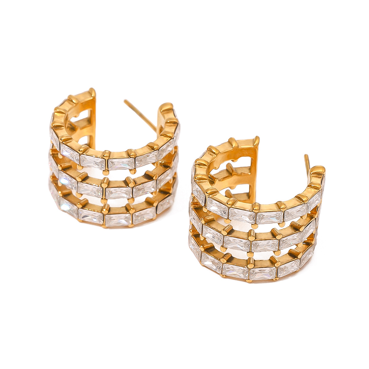 1 Pair Classic Retro Style Geometric Stainless Steel 18K Gold Plated Inlay Zircons Women's Stud Earrings h5 Picture6