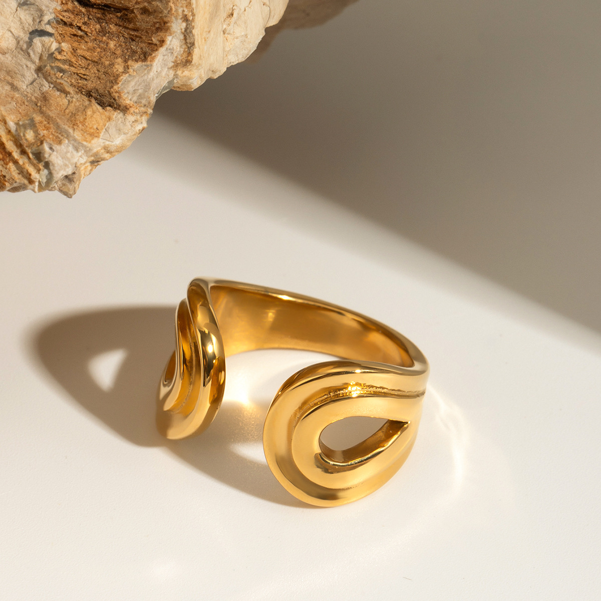 Anillos ajustables para mujer de acero inoxidable chapado en oro de 18 quilates con diseño geométrico de estilo simple de 1 pieza h5 