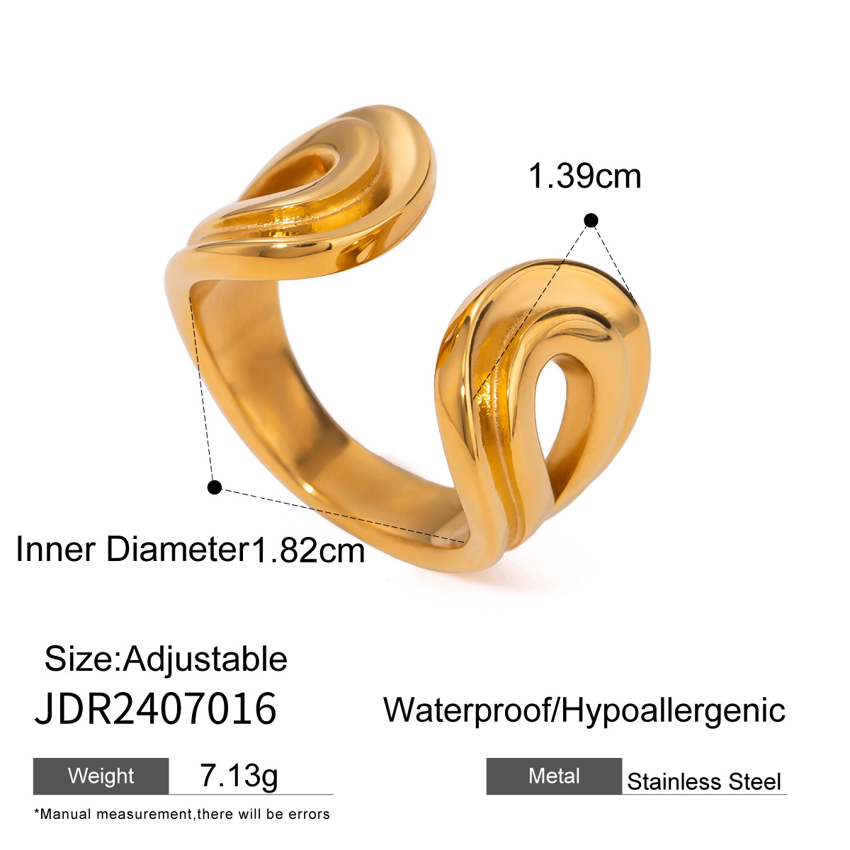 Anillos ajustables para mujer de acero inoxidable chapado en oro de 18 quilates con diseño geométrico de estilo simple de 1 pieza h5 Imagen2