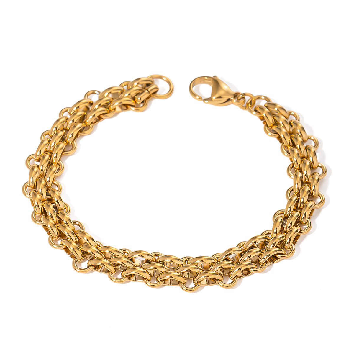 1 pezzo semplice stile punk geometrico acciaio inossidabile placcato oro 18K braccialetti a catena da donna Immagine6