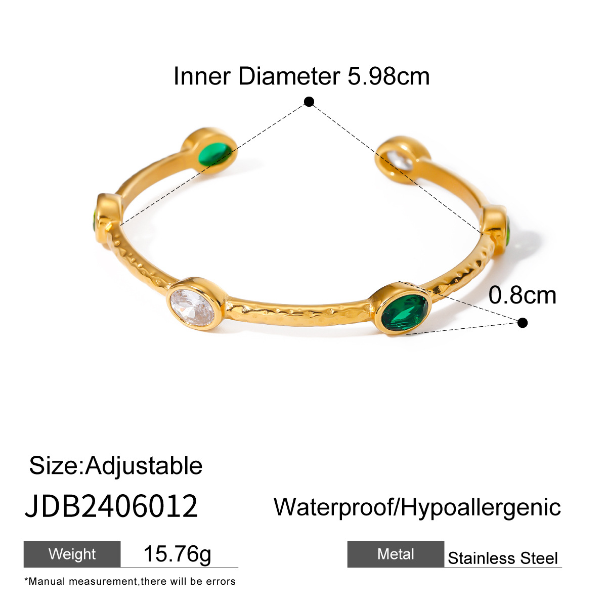 1 stuk eenvoudige stijl geometrische roestvrij staal 18K vergulde inleg zirkonen dames armbanden Afbeelding2