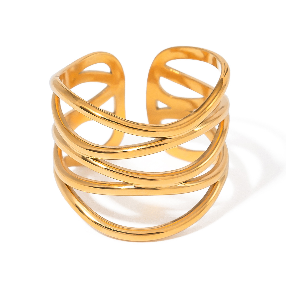 Anillos ajustables para mujer de acero inoxidable chapado en oro de 18 quilates con diseño geométrico y estilo simple de 1 pieza h5 Imagen4