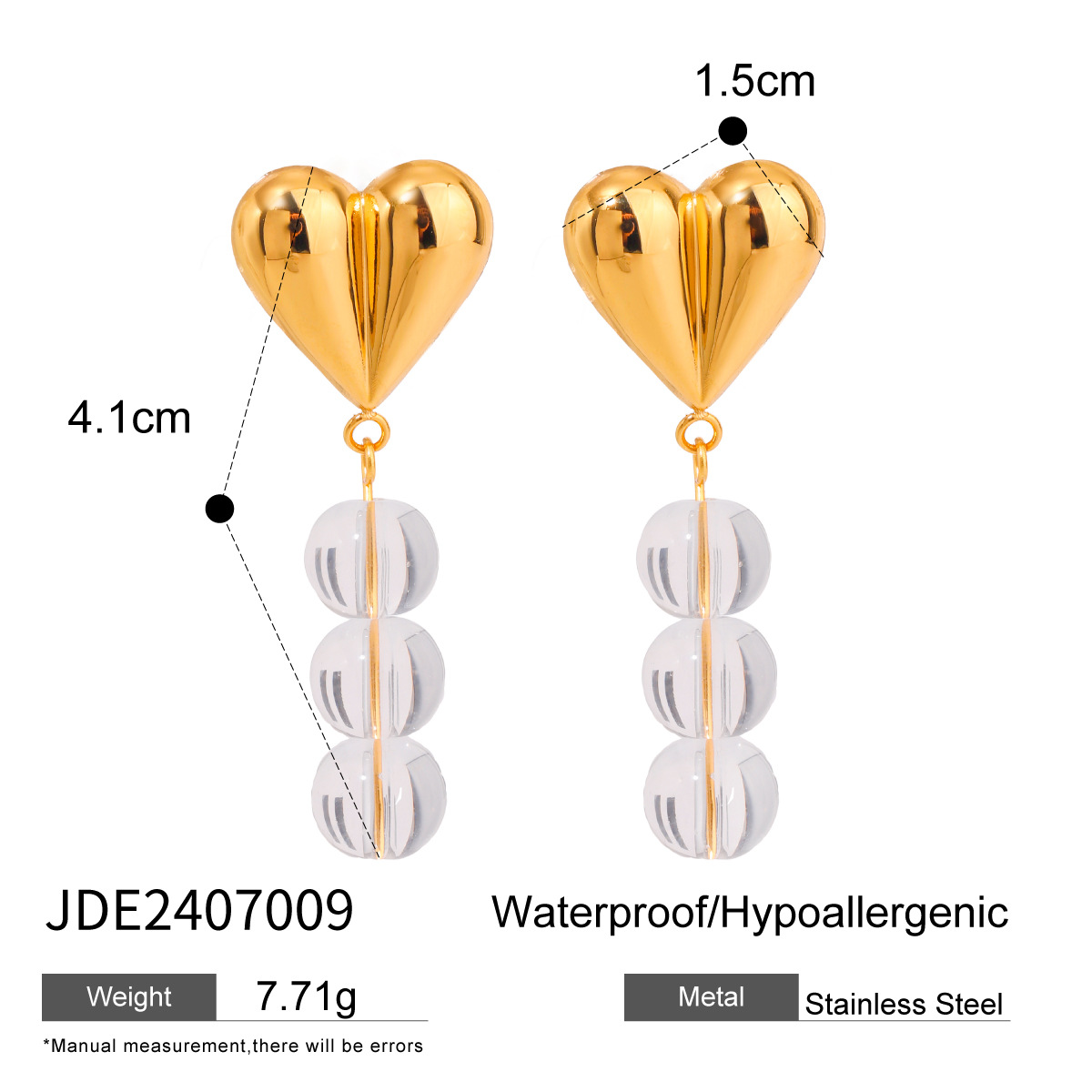 1 Pair Simple Sweet Style Heart Shape Stainless Steel 18K Gold Plated Inlay Glass Women's Drop Earrings h5 Picture2