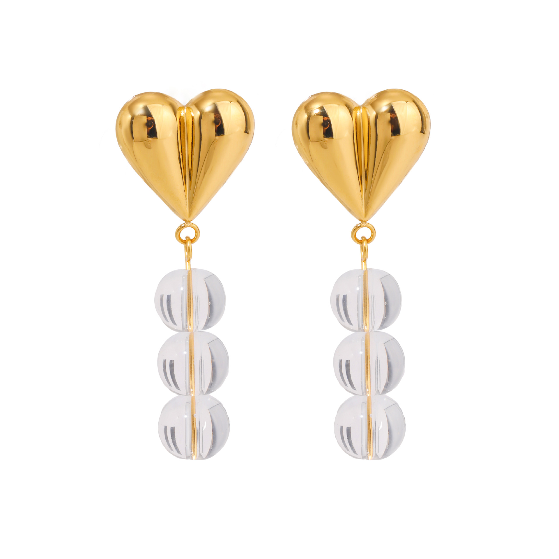 1 paire de boucles d'oreilles pendantes simples et douces en forme de cœur en acier inoxydable plaqué or 18 carats avec incrustations de verre pour femmes h5 Image5