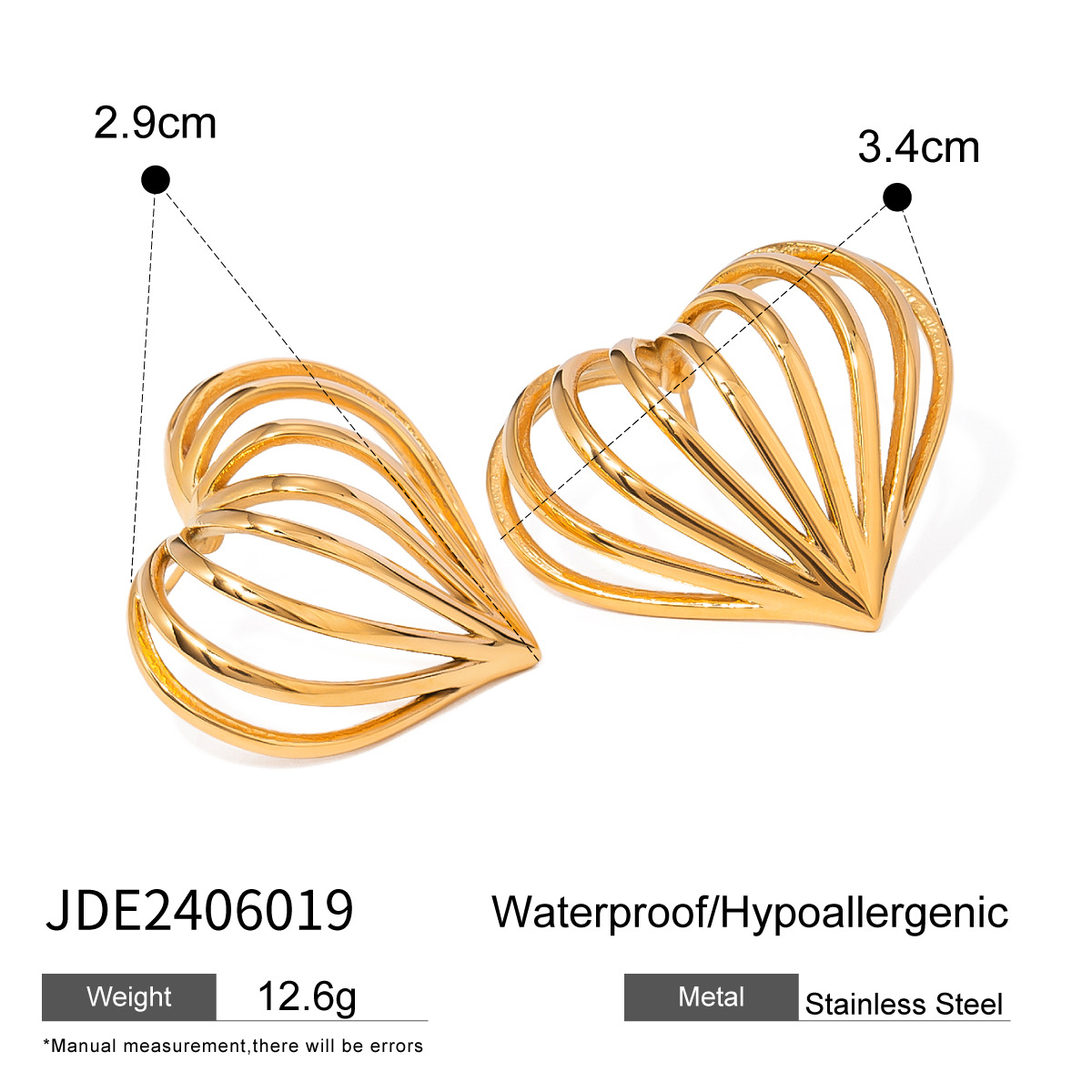 1 paire de boucles d'oreilles à tige en acier inoxydable plaqué or 18 carats en forme de cœur pour femme h5 Image2