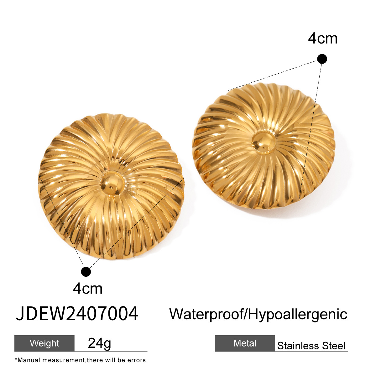 1 paar eenvoudige retro-stijl bloemvormige roestvrijstalen 18K vergulde damesoorbellen h5 Afbeelding3