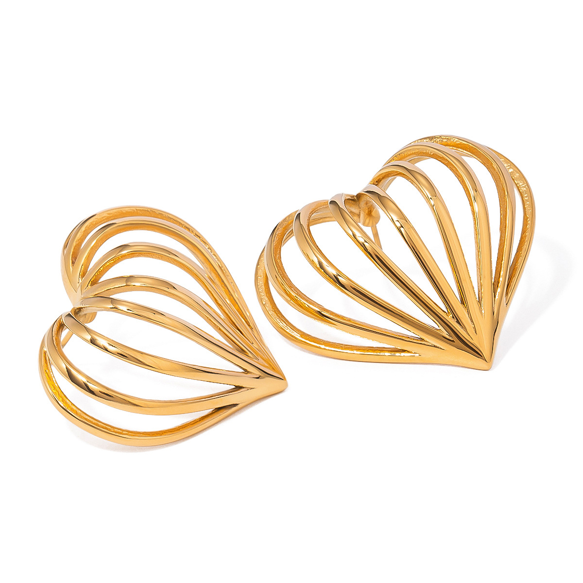 1 par de aretes tipo botón de acero inoxidable chapados en oro de 18 quilates con forma de corazón de estilo sencillo para mujer h5 Imagen5