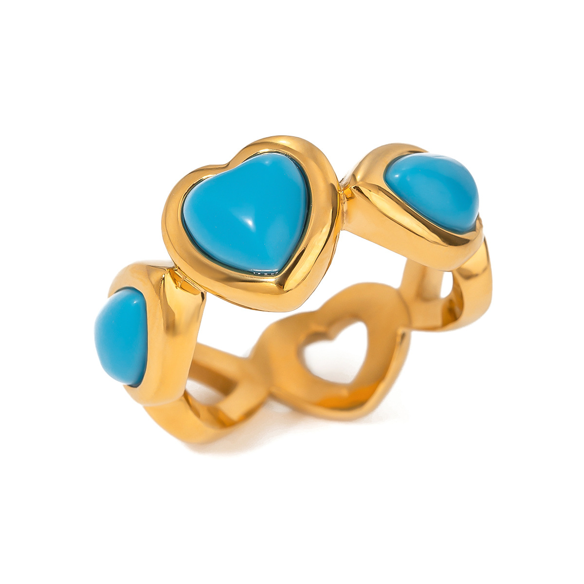 Anillo individual para mujer de acero inoxidable chapado en oro de 18 quilates con incrustaciones de piedras naturales y estilo retro clásico en forma de corazón de 1 pieza h5 Imagen6