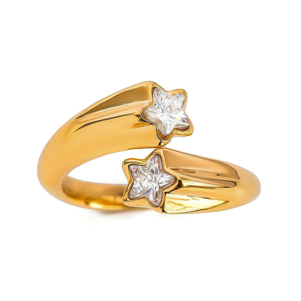 Anillos ajustables para mujer de acero inoxidable chapado en oro de 18 quilates con incrustaciones de diamantes de imitación y forma de pentagrama de estilo simple de 1 pieza h5 Imagen6