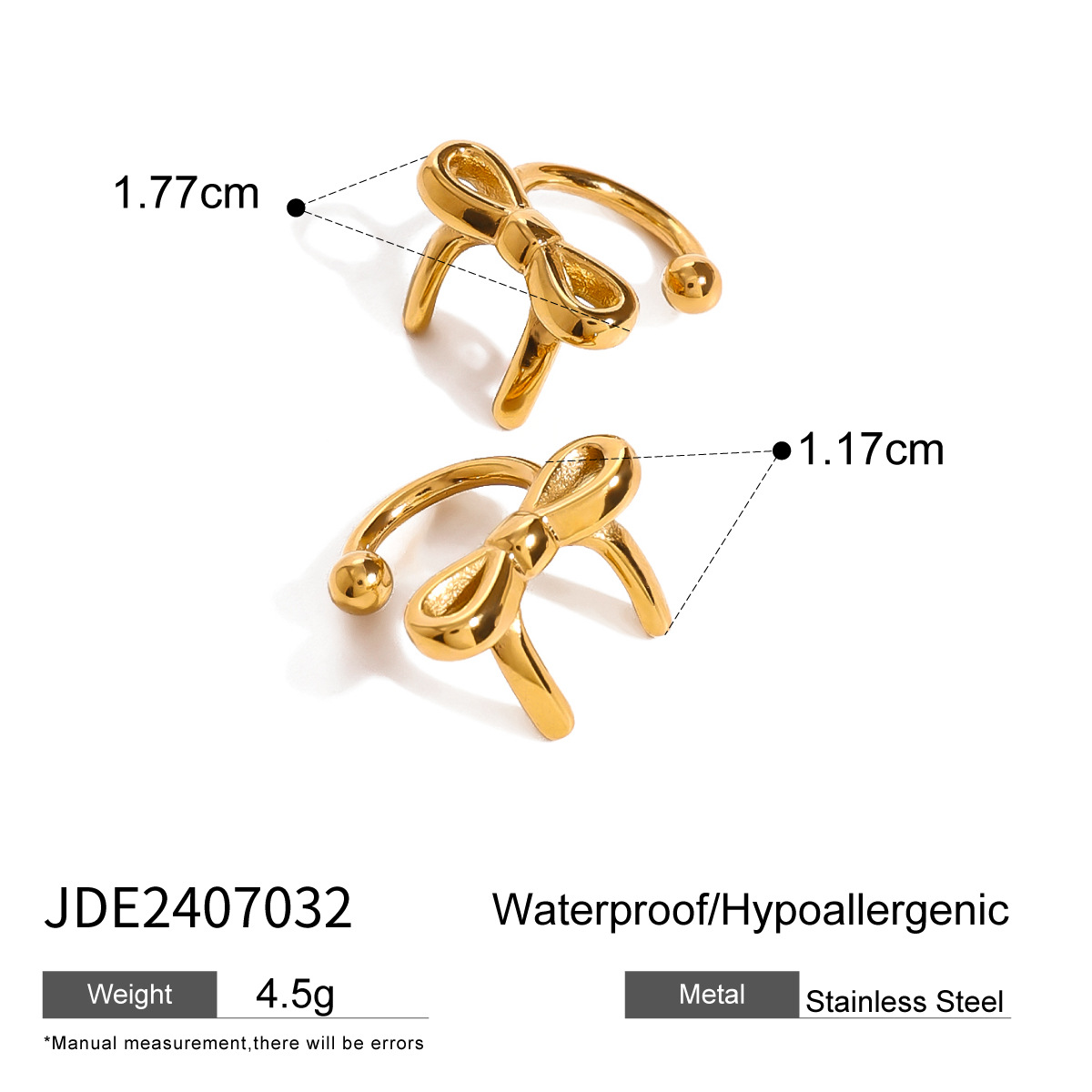 1 Pair Simple Sweet Style Bow Knot Shape Stainless Steel 18K Gold Plated Women's Clip-on Earrings h5 Picture2