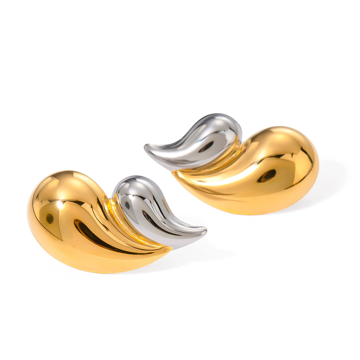 1 par de aretes tipo botón de acero inoxidable chapados en oro de 18 quilates con forma de gota de estilo simple para mujer h5 Imagen5