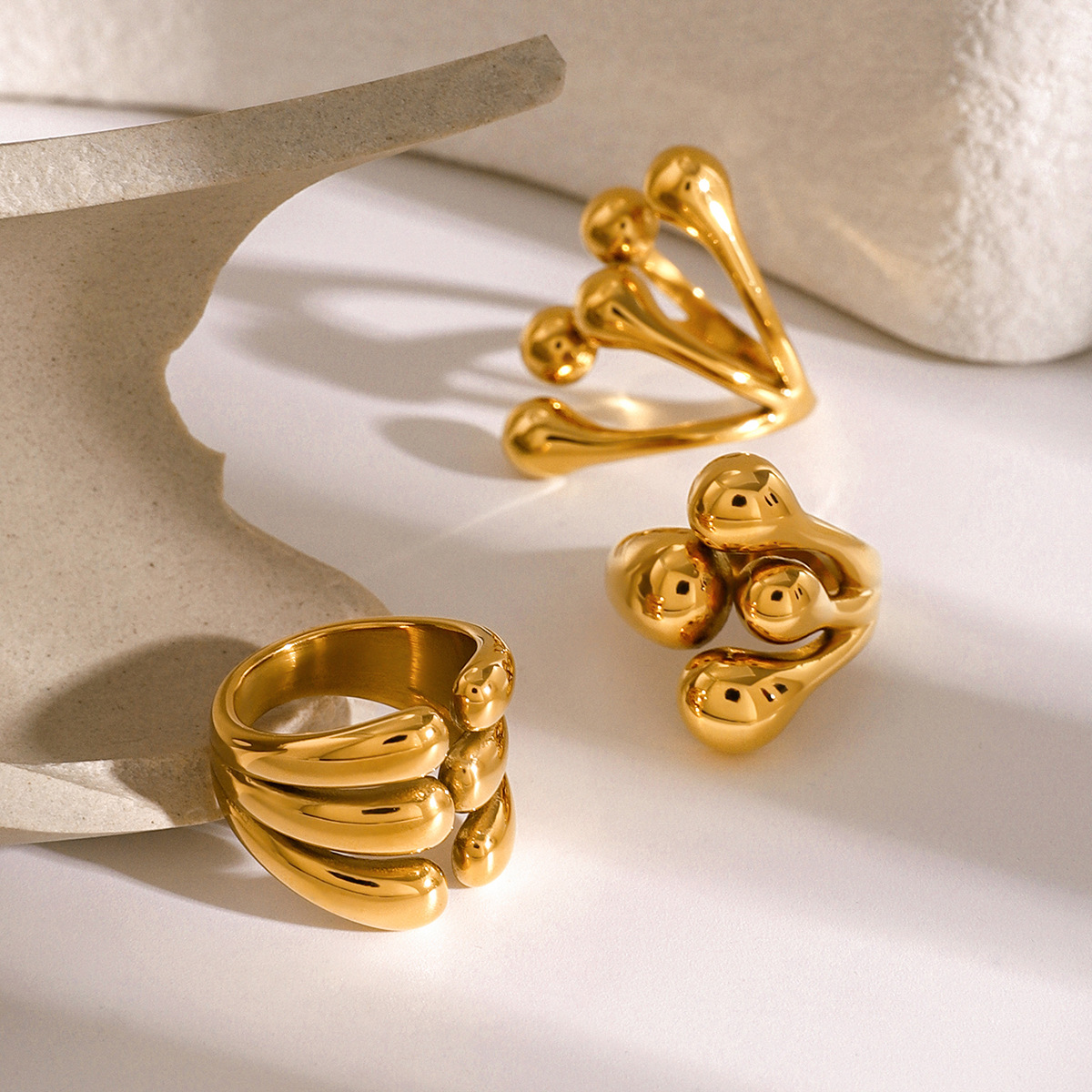 Anillos ajustables para mujer de acero inoxidable chapado en oro de 18 quilates con diseño geométrico de estilo simple de 1 pieza h5 