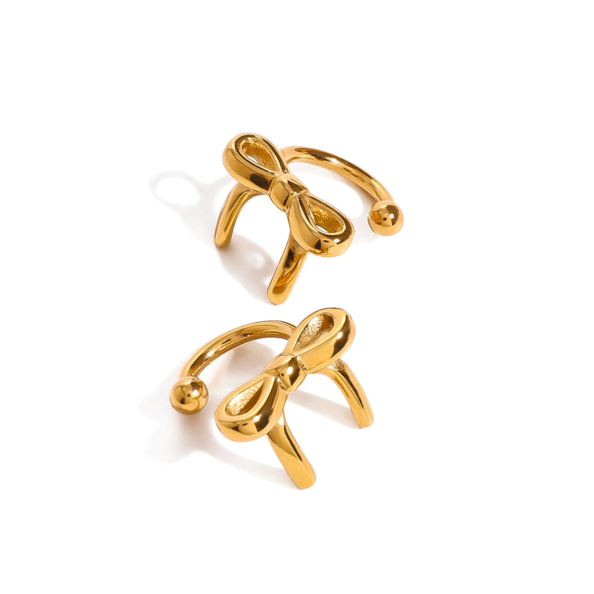 1 par de pendientes con clip de acero inoxidable chapados en oro de 18 quilates con forma de nudo y lazo de estilo sencillo y dulce para mujer h5 Imagen5