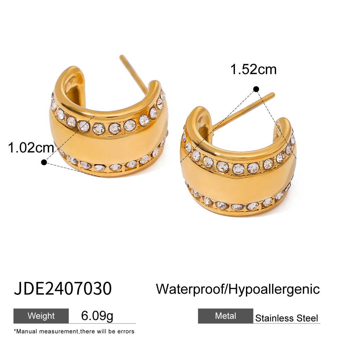 1 paire de boucles d'oreilles à tige géométriques simples en acier inoxydable plaqué or 18 carats avec strass incrustés pour femmes h5 Image2