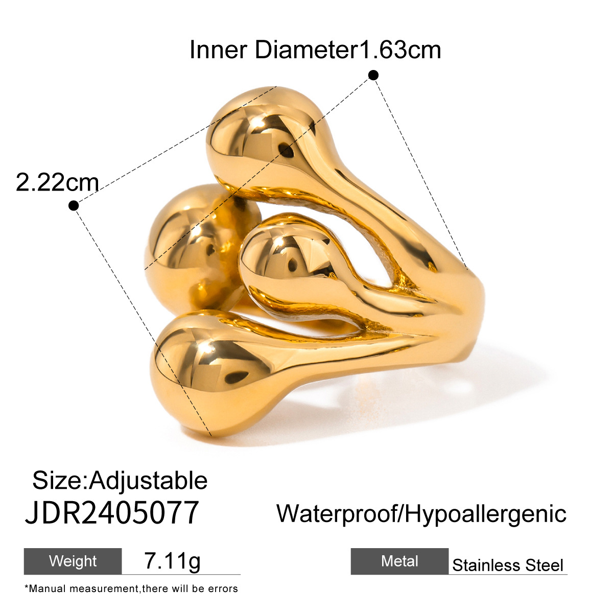 Anillos ajustables para mujer de acero inoxidable chapado en oro de 18 quilates con diseño geométrico de estilo simple de 1 pieza h5 Imagen2