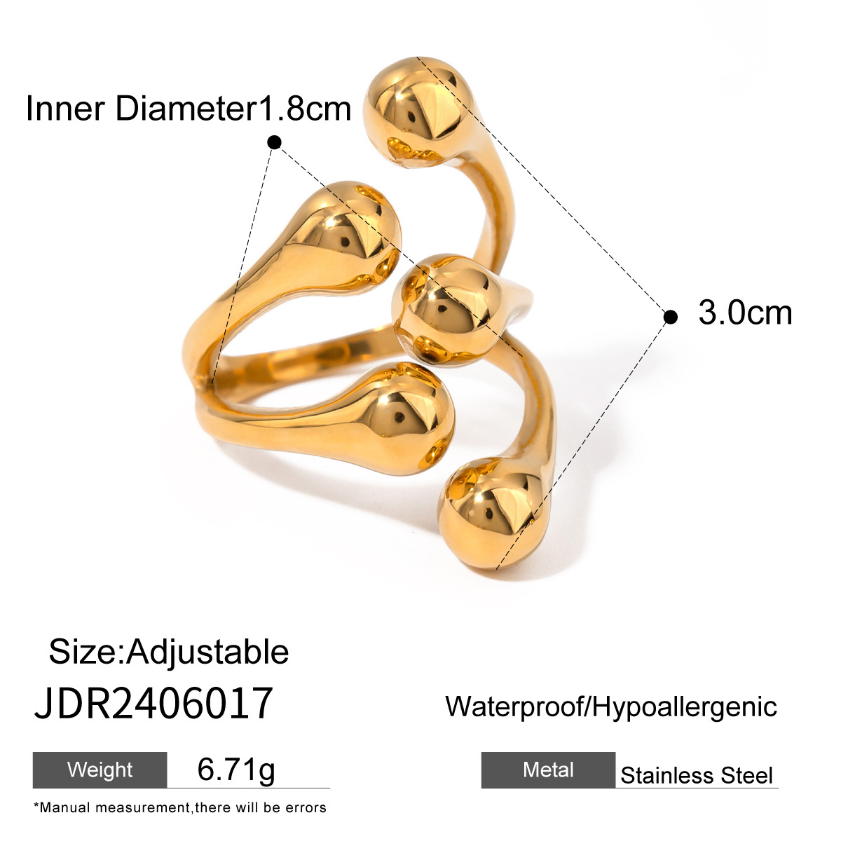 1 pezzo semplice stile geometrico in acciaio inossidabile placcato oro 18K anelli regolabili da donna h5 Immagine2