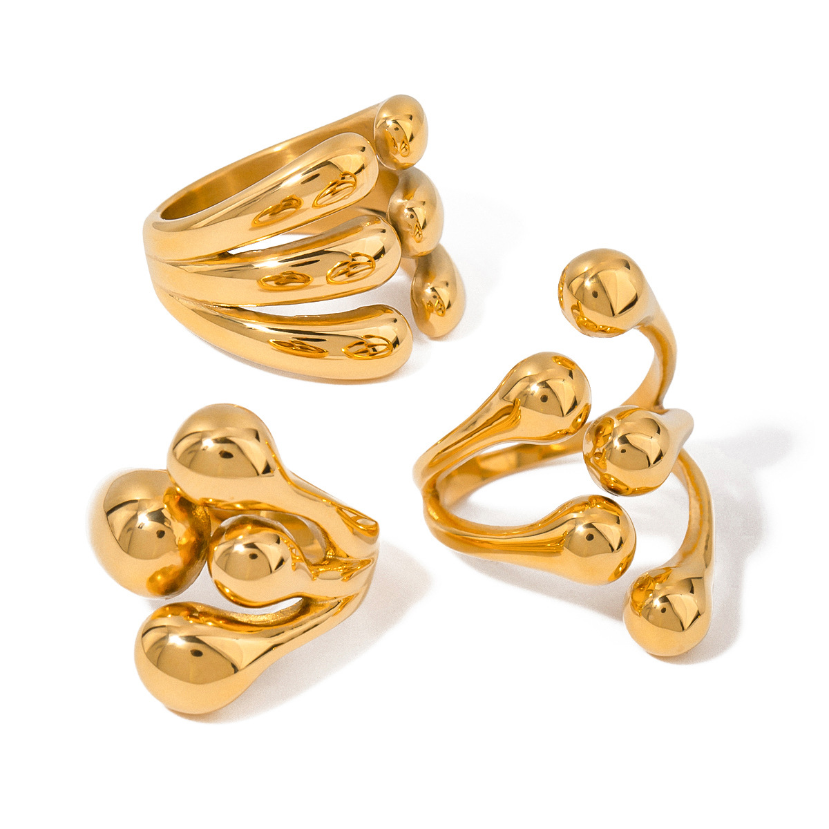 Anillos ajustables para mujer de acero inoxidable chapado en oro de 18 quilates con diseño geométrico de estilo simple de 1 pieza h5 Imagen5