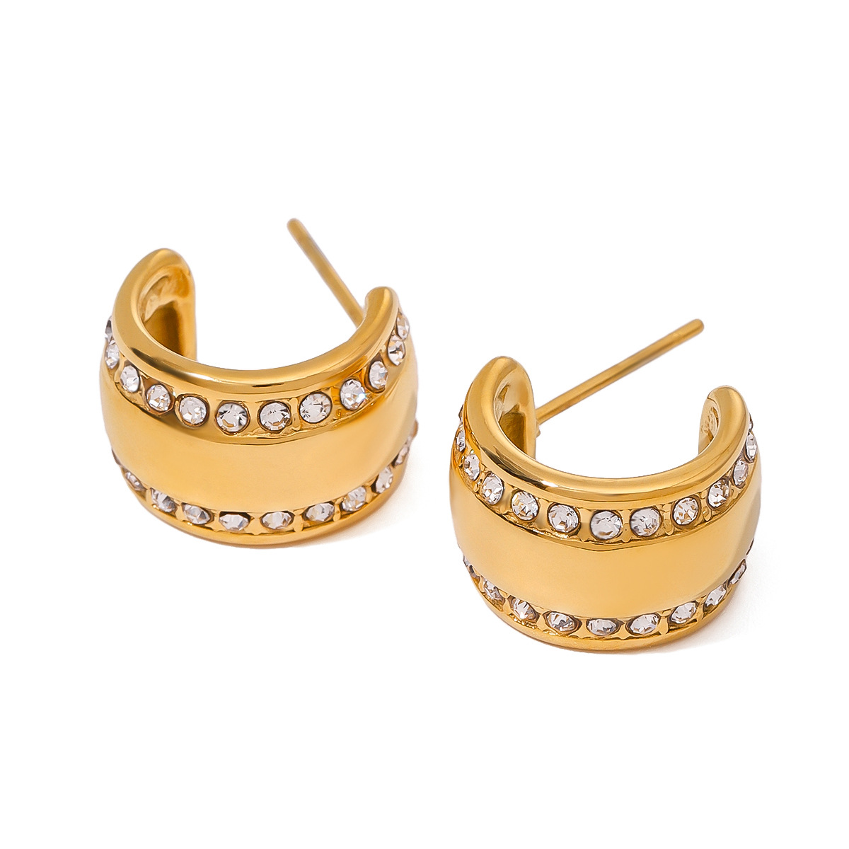 1 paire de boucles d'oreilles à tige géométriques simples en acier inoxydable plaqué or 18 carats avec strass incrustés pour femmes h5 Image6