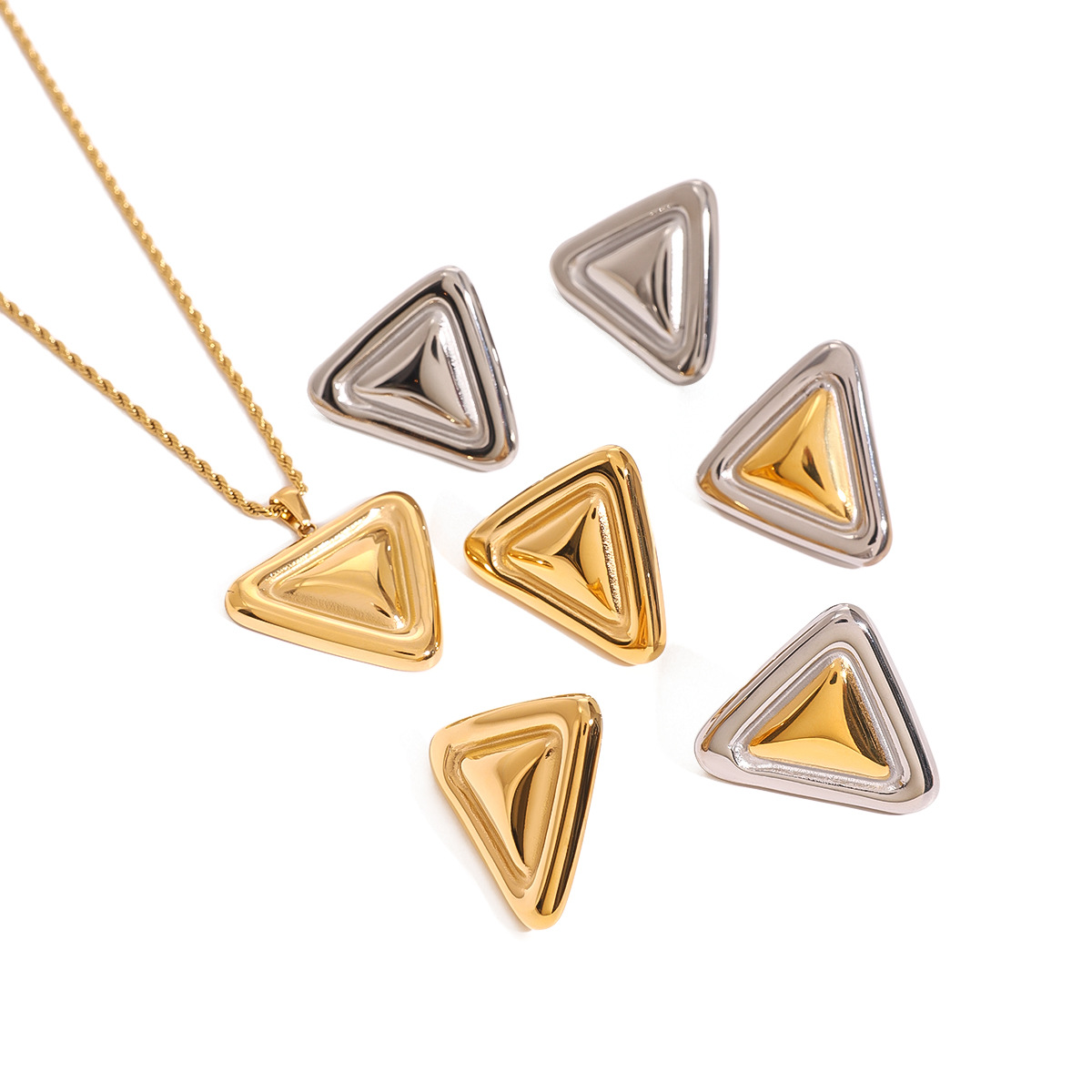 Collier pour femme en acier inoxydable plaqué or 18 carats de forme triangulaire de style série simple 1 pièce h5 Image5