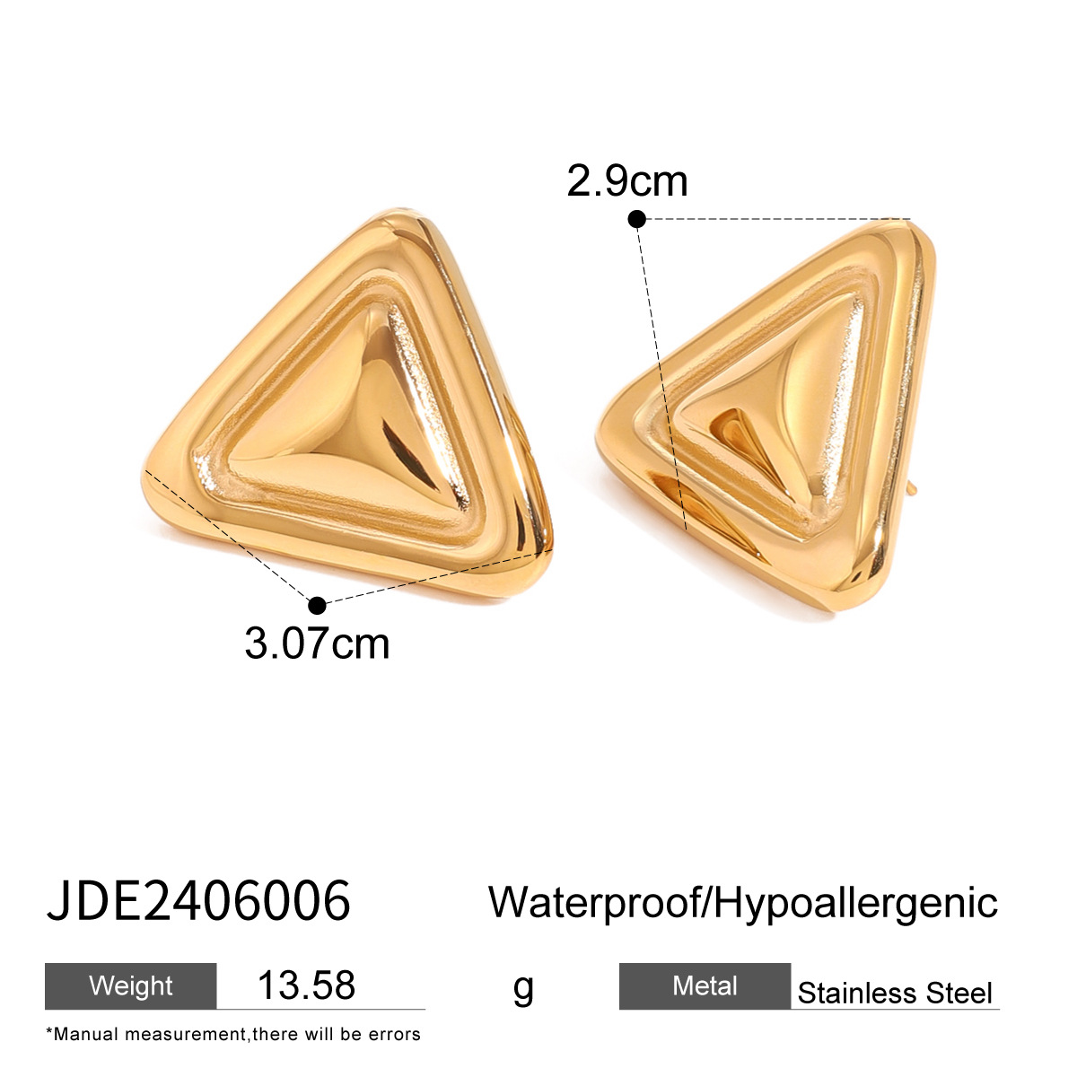 1 par de aretes tipo botón de acero inoxidable chapados en oro de 18 quilates con forma triangular y estilo serie simple para mujer h5 Imagen2