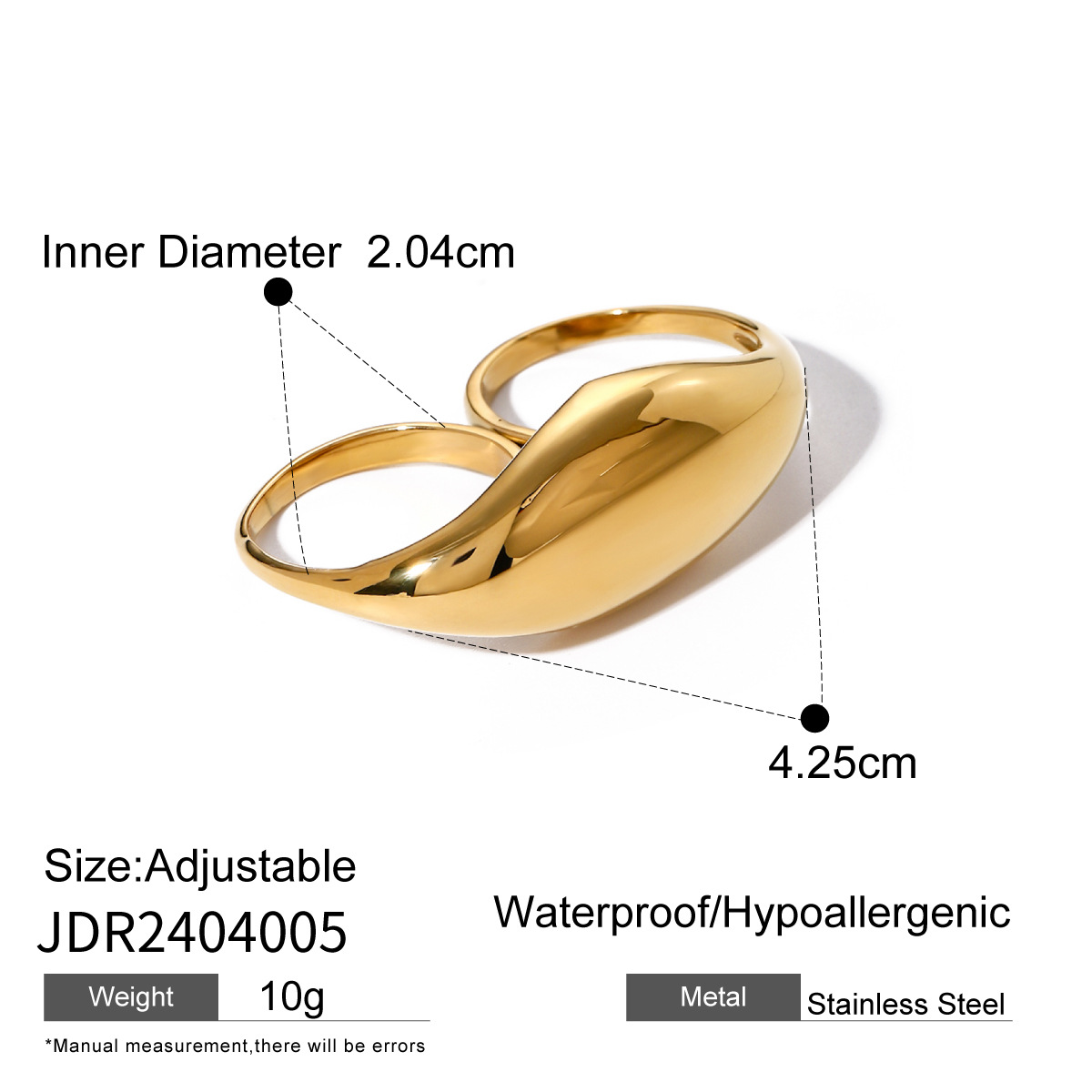 Anillos ajustables para mujer de acero inoxidable chapado en oro de 18 quilates con diseño geométrico de estilo simple de 1 pieza h5 Imagen2