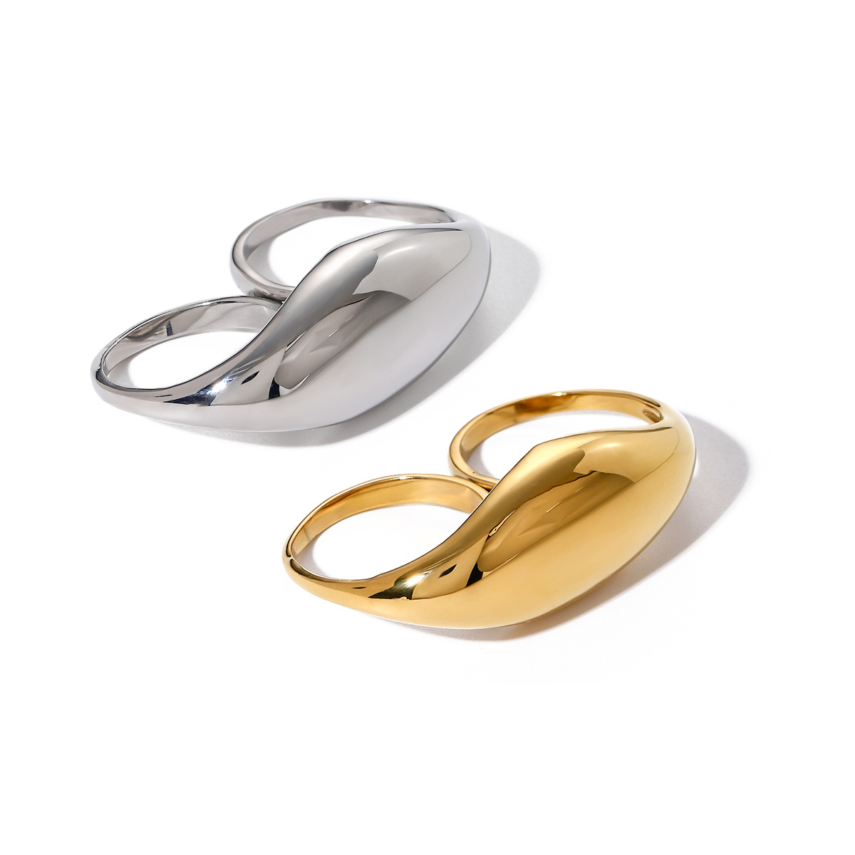 Anillos ajustables para mujer de acero inoxidable chapado en oro de 18 quilates con diseño geométrico de estilo simple de 1 pieza h5 Imagen6