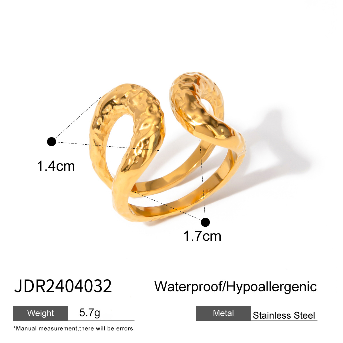 Anillos ajustables para mujer de acero inoxidable chapado en oro de 18 quilates con diseño geométrico de estilo simple de 1 pieza h5 Imagen2