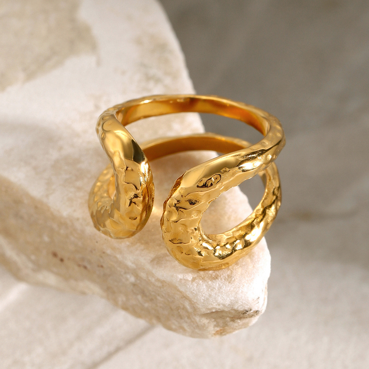 Anillos ajustables para mujer de acero inoxidable chapado en oro de 18 quilates con diseño geométrico de estilo simple de 1 pieza Imagen4