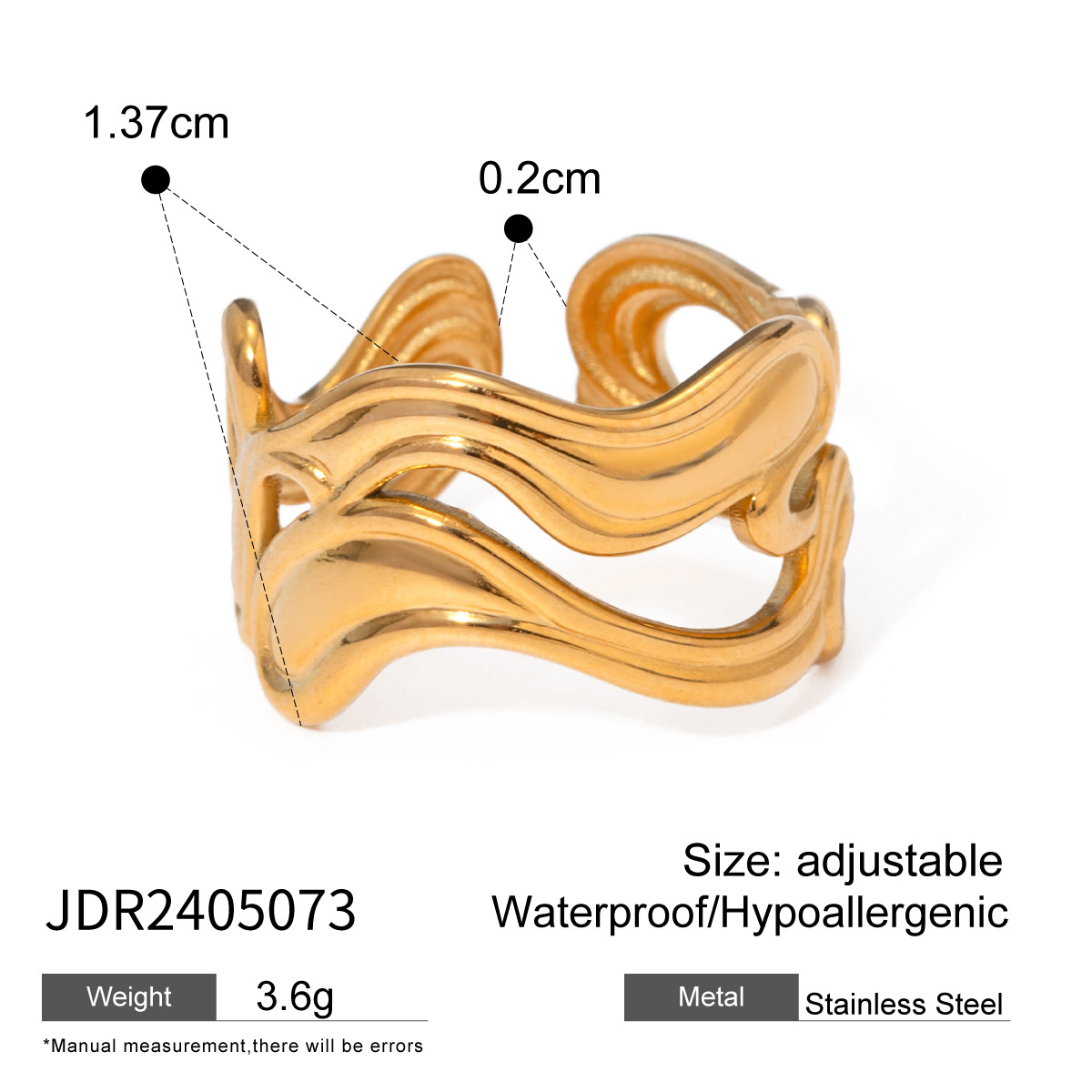 Anillos ajustables para mujer de acero inoxidable chapado en oro de 18 quilates con diseño geométrico de estilo simple de 1 pieza h5 Imagen2