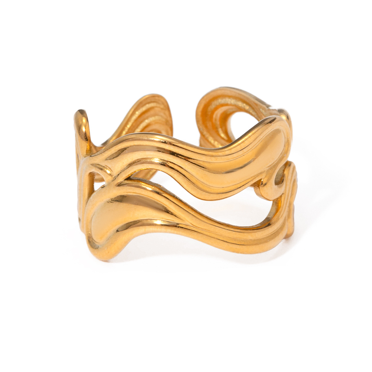 Anillos ajustables para mujer de acero inoxidable chapado en oro de 18 quilates con diseño geométrico de estilo simple de 1 pieza h5 Imagen4