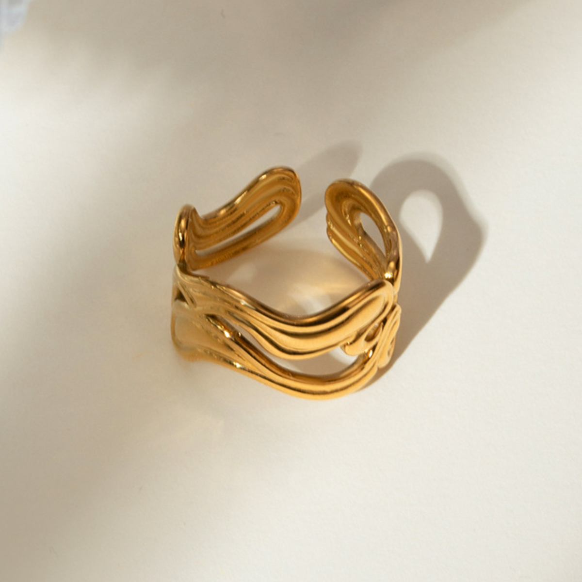 Anillos ajustables para mujer de acero inoxidable chapado en oro de 18 quilates con diseño geométrico de estilo simple de 1 pieza h5 Imagen6