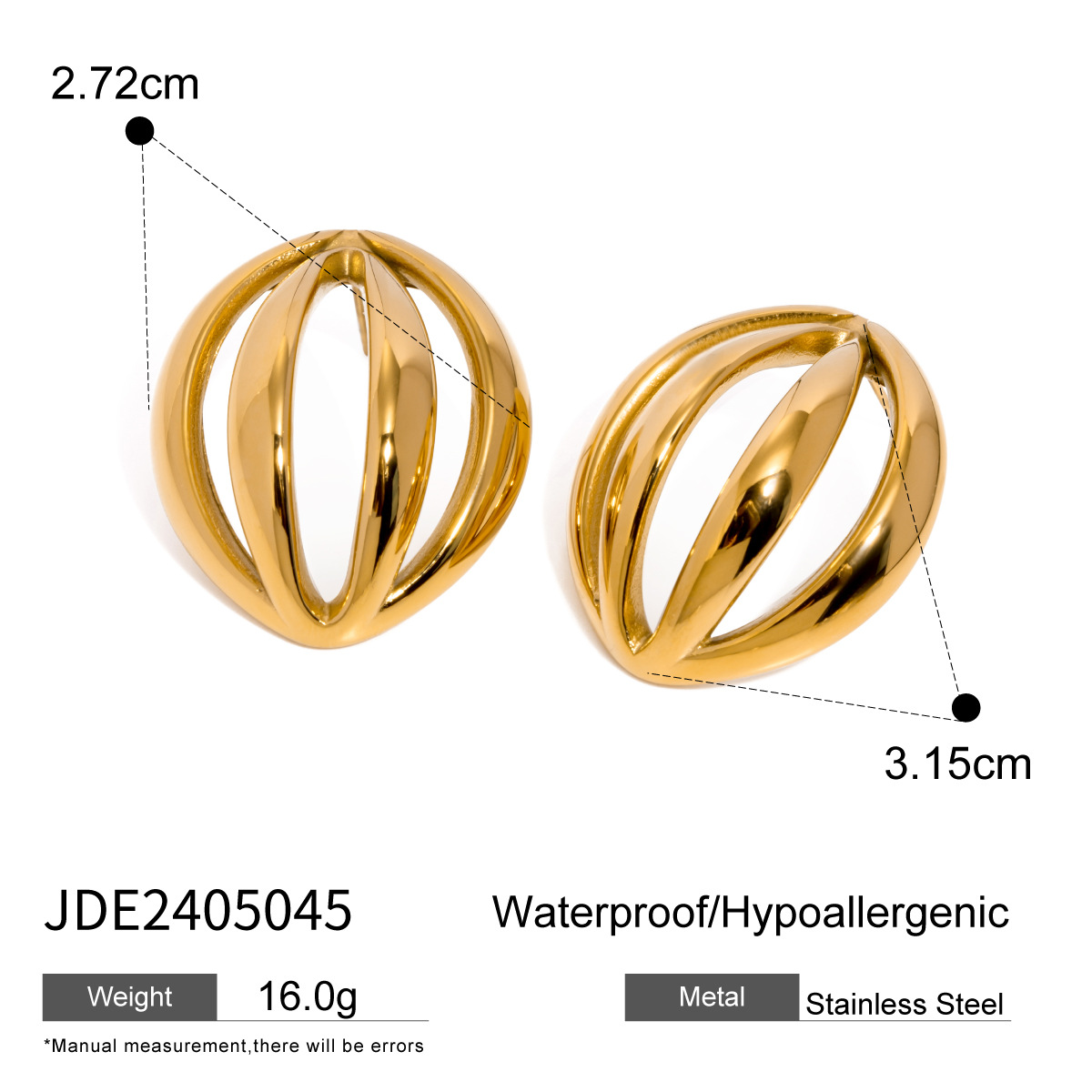 1 par de aretes de botón de acero inoxidable chapados en oro de 18 quilates con diseño geométrico de estilo simple para mujer h5 Imagen2