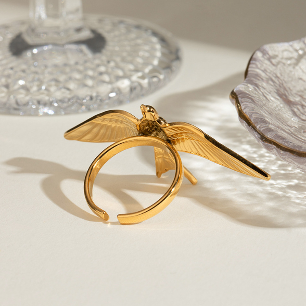 1 Stück schlichter, verstellbarer Ring aus Edelstahl in Vogelform mit 18 Karat Vergoldung für Damen h5 Bild4