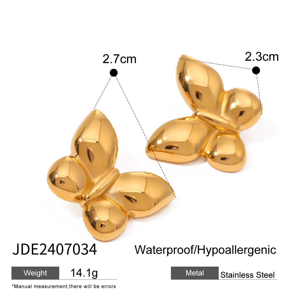 1 par de aretes tipo botón de acero inoxidable chapados en oro de 18 quilates con forma de mariposa de estilo sencillo para mujer h5 Imagen2