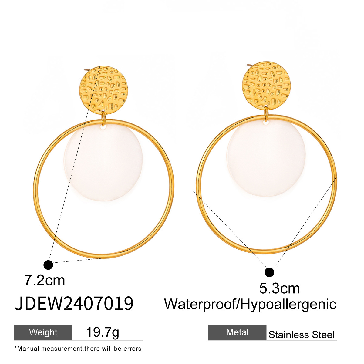 1 par de pendientes colgantes de concha chapados en oro de 18 quilates de acero inoxidable con diseño geométrico simple para mujer h5 Imagen2