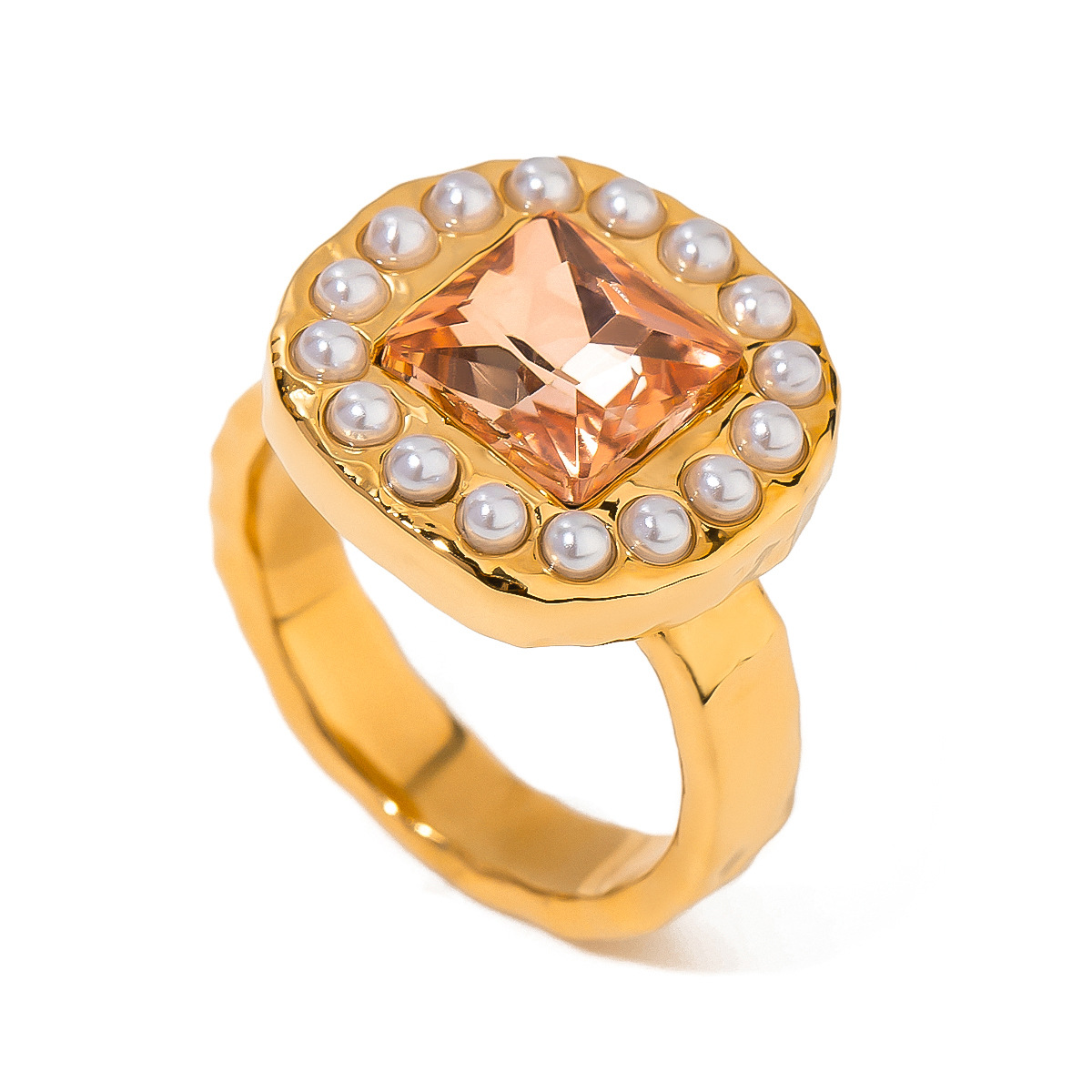 Anillo individual de lujo estilo retro con forma cuadrada y incrustaciones de diamantes de imitación chapados en oro de 18 quilates para mujer de 1 pieza h5 Imagen6