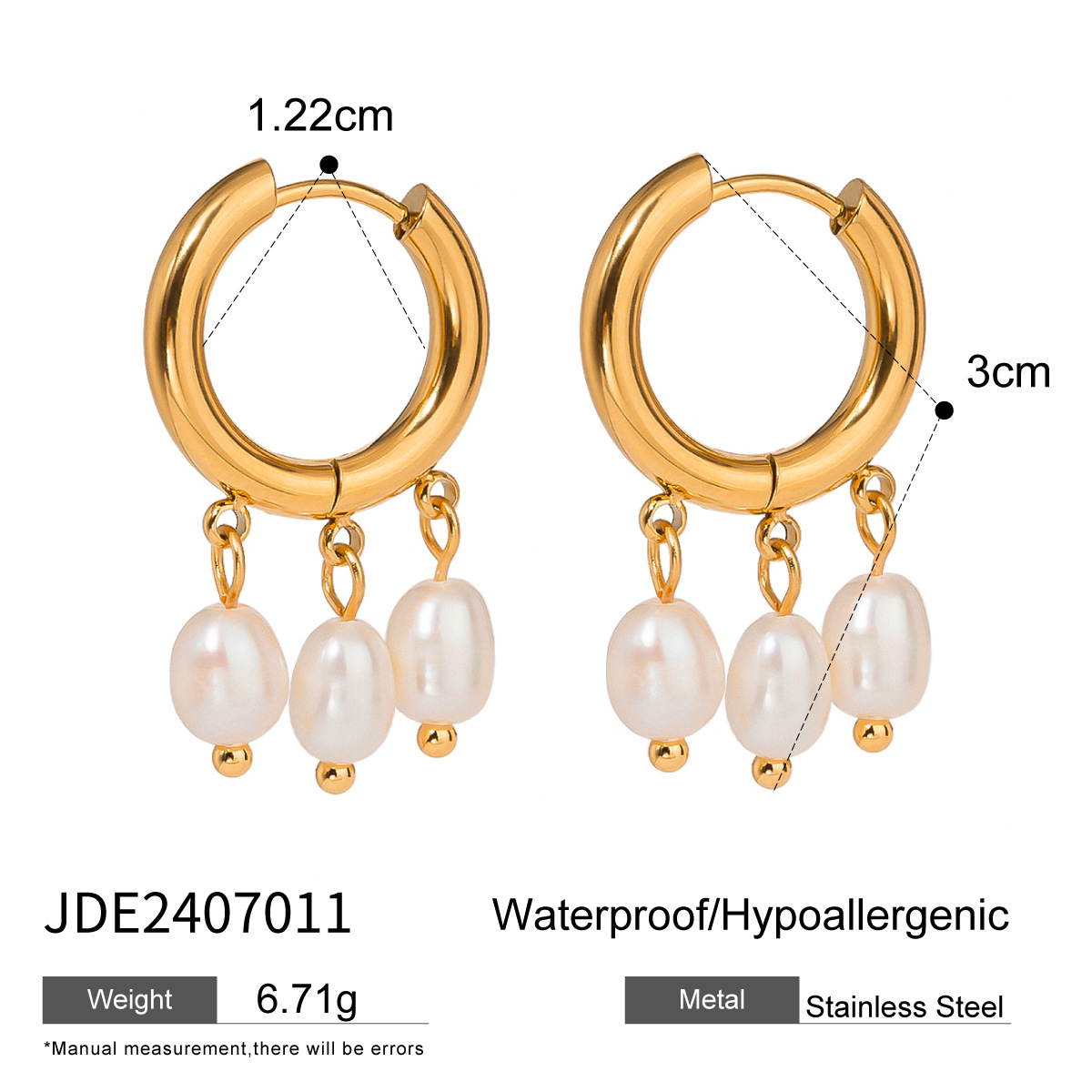 1 paire de boucles d'oreilles pendantes simples en forme de pompon de style rétro en acier inoxydable plaqué or 18 carats avec incrustation de perles artificielles pour femmes h5 Image2